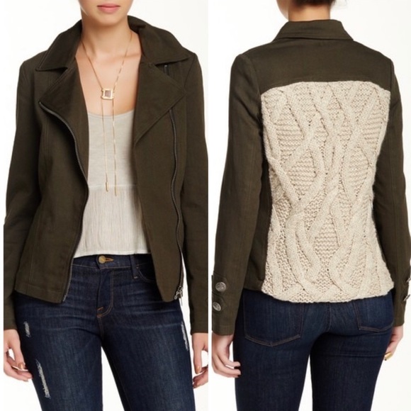 Sea Gypsies Jackets & Blazers - Sea Gypsies Green Military Style Moto Jacket with Crochet Back